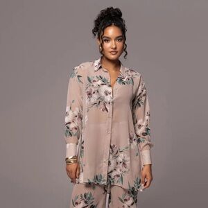 Jluxelabel Purple Floral Between Us Printed Button Up